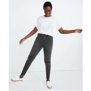 Madewell Washed Black High-Rise Skinny Jeans with Knee Rips
